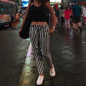 Paperbag waist striped pants